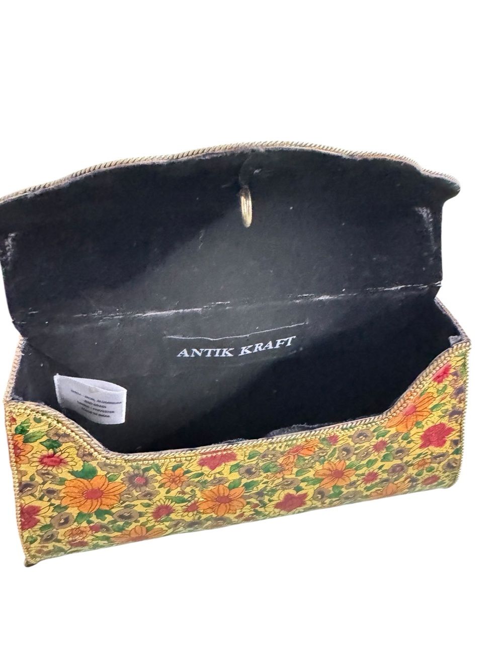 Vintage Antik Kraft Floral Decoupage Clutch Crossbody Chain Bag Boho Gold - Picture 8 of 11